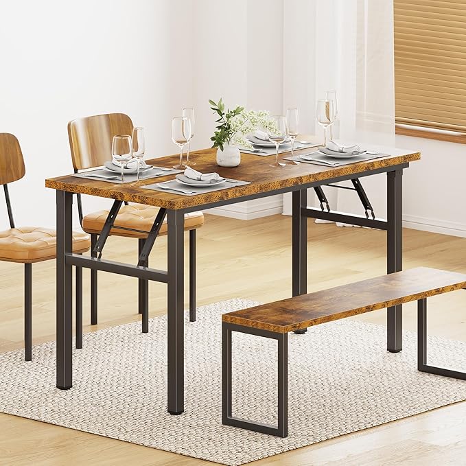 DlandHome Folding Table Computer Desk Workstation Table Conference Table Home Office Desk, Fully Assembled (47 Inches, Retro)