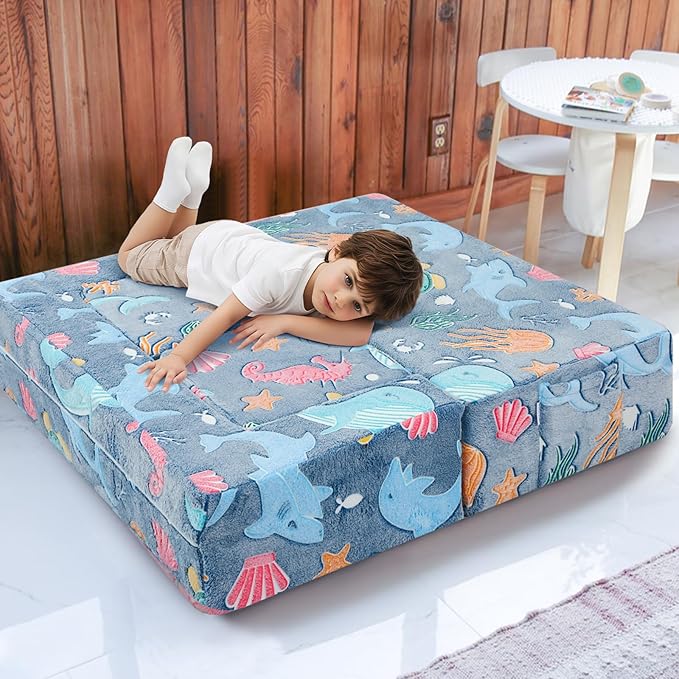MeMoreCool Modular Kids Couch, Glow Play Toddler Couch for Bedroom Playroom, Convertible Foam Kids Sofa Bed, Fold Out Baby Sofa for Girl Boy