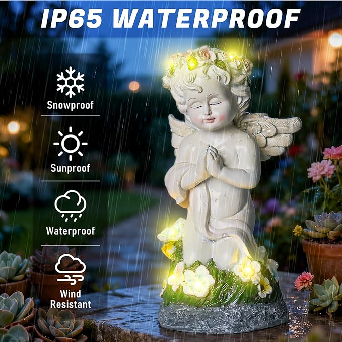 Angel Garden Decor Solar Angel Figurines with Flower Lights Birthday Gifts for Women Angel Statue for Patio Lawn Yard Balcony Home Decor