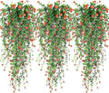 Artificial Hanging Flowers, 3 Pcs Fake Hanging Plants Artificial Vines for Outdoors, Fake Ivy Vine UV Resistant No Fade Faux Plants for Indoor Outside Garden Patio Yard Greenery Decoration (Orange)
