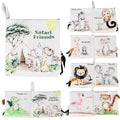 Ali+Oli Baby Cloth Book – Soft Sensory Crinkle Book with Textured Tails for Infants 0-12 Months – Early Learning Touch & Feel Tummy Time Toy – Newborn Shower Gift - Safari Friends