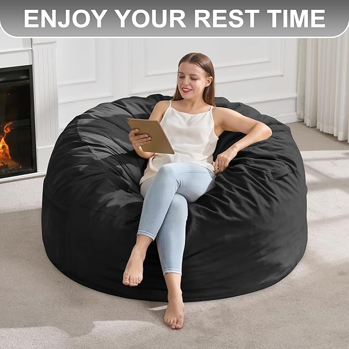 Hobestluk 4FT Bean Bag Chair Giant Bean Bag Chairs for Adults Large Bean Chairs with Removable Cover, Beanbag Chair with Filler, Adult Bean Bag Chairs for Living Room, Bedroom