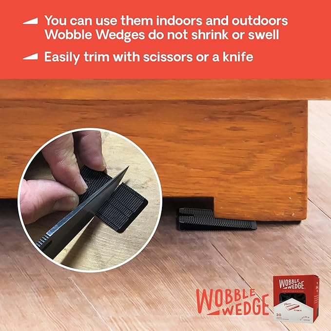 Wobble Wedges Flexible Plastic Shims, 30 Pack - Made in USA - Multi-Purpose Shim Wedges for Home Improvement & Work - Plastic Wedge, Table Shims for Leveling, Toilet & Furniture Levelers - Black