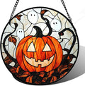 Stained Glass Window Hanging - Halloween Decorations Pumpkin Ghost Suncatcher for Doors Garden Indoor Spooky Funny Orange Sun Catchers Gothic Decor Horror Gifts for Women Men Friend 7.8 in