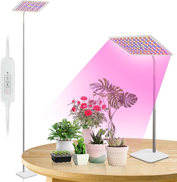 BESTVA 36W Grow Lights with Stand, Full Spectrum LED Plant Light, 12-59 Inch Height Adjustable Growing Lamp with Auto On/Off Timer 4H/8H/12H, 4 Dimmable Brightness