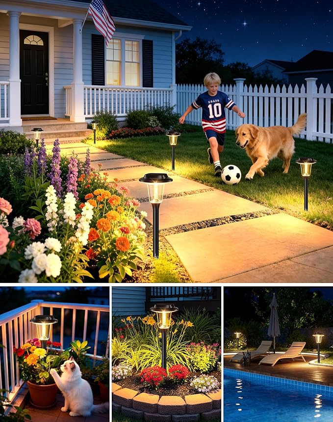 2026 New Solar Pathway Lights Outdoor 4 Pack Solar Lights Outdoor Waterproof IP65 Upgraded Bright LED Auto On/Off Modern Garden Lights Solar Powered Light for Yard Lawn Walkway Driveway Patio Decor