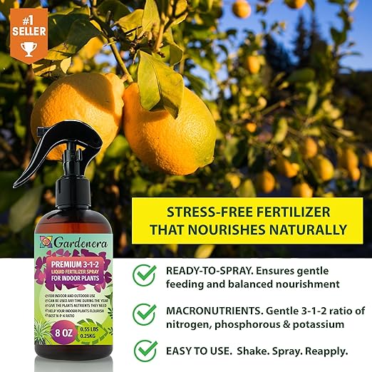 Gardenera Professional Monstera Spray Fertilizer Mist for Home Gardening | 3-1-2 Gentle Blend Mist for Healthy Leaves & Growth | Essential Nutrients for Monstera - 8oz