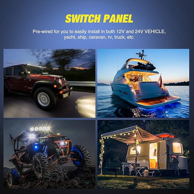 Nilight 2 Gang Rocker Switch Panel LED Light Bar Switch Rear Lights Switch 12 24V DC Red Switches 5Pin ON Off Pre Wired Toggle Switch Panel for Cars ATVs UTVs,2 Years Warranty