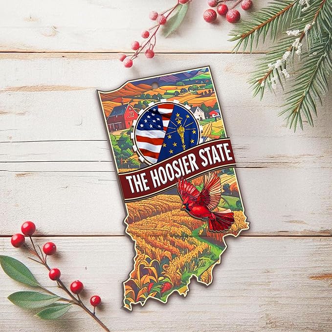 FLAGWIX Christmas Indiana Gifts for Women Men - Suncatcher Christmas Ornaments 2025 with Corn Field and Tulip - Indiana Hoosiers Gifts for Friend Family, State Cardinal Xmas Ornaments for Tree