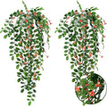 2 x Fake Hanging Plants Small Artificial Potted Lysimachia Plants with OrangeRed Flowers for Home Decor Nearly Natural Hanger Greenery for Wall Room Indoor Outdoor Shelf Decor OrangeRed