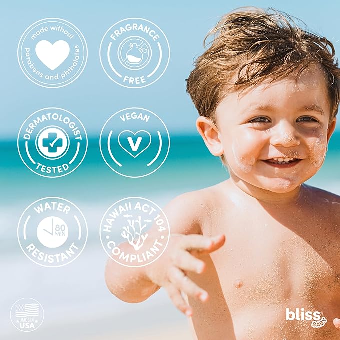 Bliss Baby Mineral Face Sunscreen Stick, SPF 50, Natural Zinc Oxide, Unscented, Hypoallergenic & Dermat Tested, Water-Resistant, Vegan, Sensitive Skin - For Toddlers, Babies, Kids & Whole Family