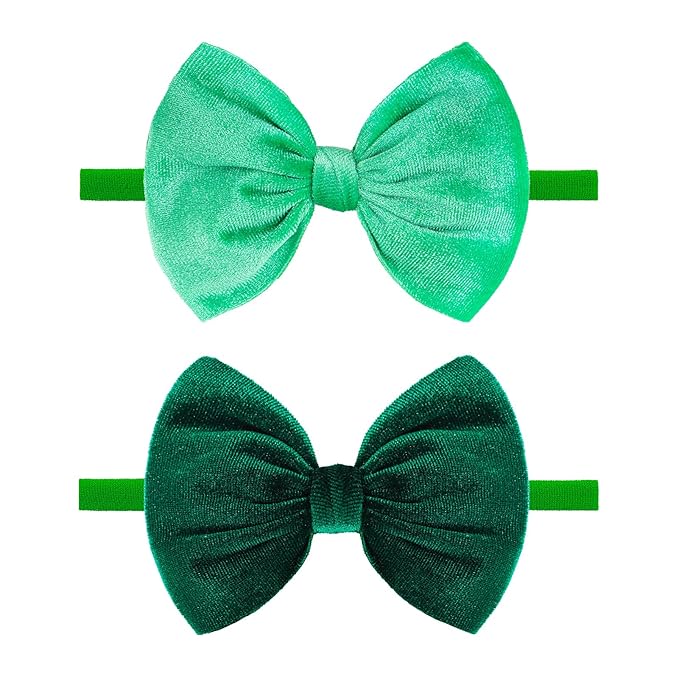 YanJie St. Patrick's Baby Headbands Green Velvet Bows Shamrock Clover Hair Accessories for Newborn Infant Toddler Girls