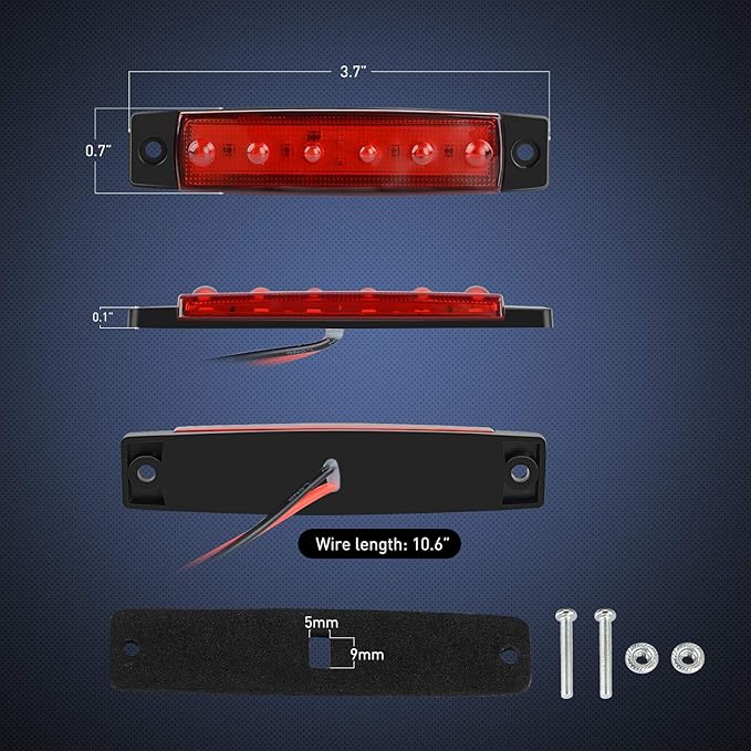 Nilight 10 PCS Red 3.8 Inch 6 LED Side Marker Front Rear Indicator Clearance Lamp for 12V Truck Trailer RV Cab Boat Bus Lorry