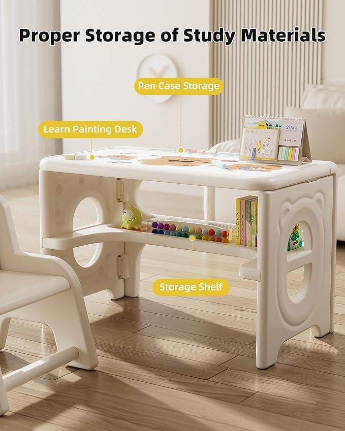 Toddler Table and Chair Set, Activity Table with Magnetic Drawing Board, Large Built-in Storage,Plastic Children Activity Table for Playing Reading Drawing Eating