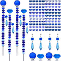 Exway 100 PCS DIY Fairy Wand Beaded Garden Stake Beads Kits with Dark Blue Large Hole Beads 4 Crystal Stopper Top Threaded Rods and 4 Dark Blue Sparkling Crystal Pendants for Outdoor Indoor Decor