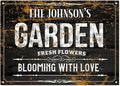 Custom Garden Blooming With Love Sign, Christmas Season, Personalized Name For Backyard/Flower Garden Décor Sign, 10x14 Inches, Rust Free .040 Aluminum, Fade Resistant, Made in USA by Sigo Signs