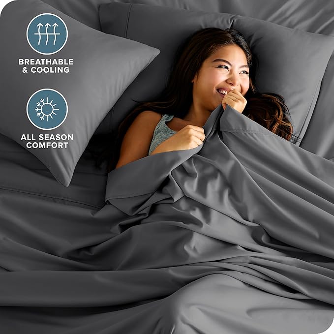 Bare Home Split Queen Sheet Set - 1800 Ultra-Soft Microfiber Split Queen Bed Sheets - Double Brushed - Deep Pockets - Easy Fit - 5 Piece Set - Bedding Sheets & Pillowcases (Split Queen, Grey)