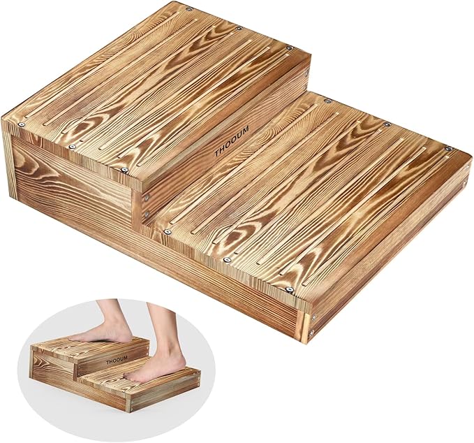 Wooden 2 Step Stool for High Beds, Moderate & Applicable 2-Step Stools for Seniors, Solid Wood steppingStool, Built-in Handle for Easy Carrying, 20.0" W