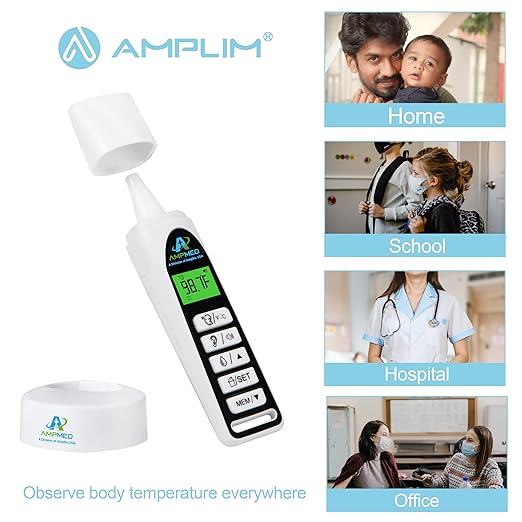 Amplim Medical Grade Digital Infrared Forehead & Ear Thermometer Bundle Pack for Adults, Kids, and Baby