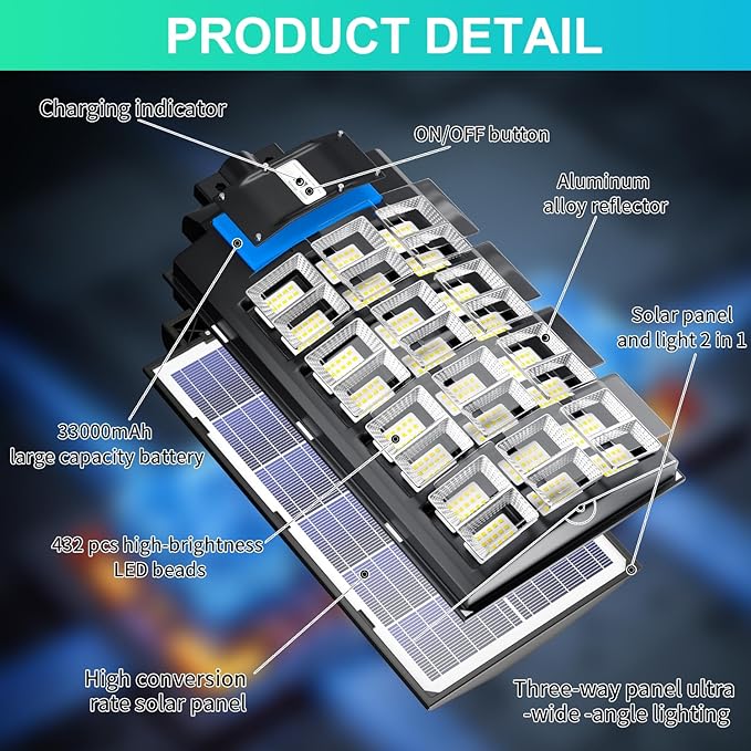 JAYNLT Y-6800W Solar Street Lights Outdoor, 600000LM 6500K Powerful Parking Lot Lights Commercial, Duks to Dawn Solar Lamp Outdoor with Motion Sensor for Yards, Driveways