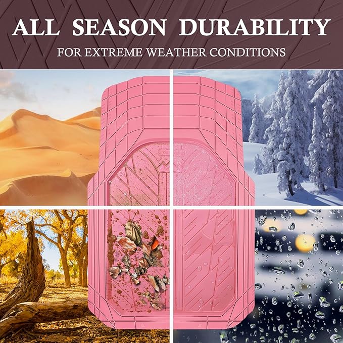 CAR PASS Floor Mats for Cars M-L Size, Heavy Duty Rubber Floor Mats with Trunk Cargo Liner, Universal Trim-to Fit Automotive Floor mats for Truck Van SUV Waterproof All Weather Car Mats All Pink