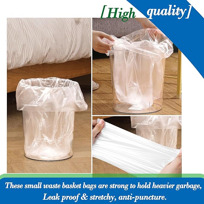 5 Gallon 80pcs Small Clear Trash Bags Strong Garbage Bags, 18-20 Liter Bathroom