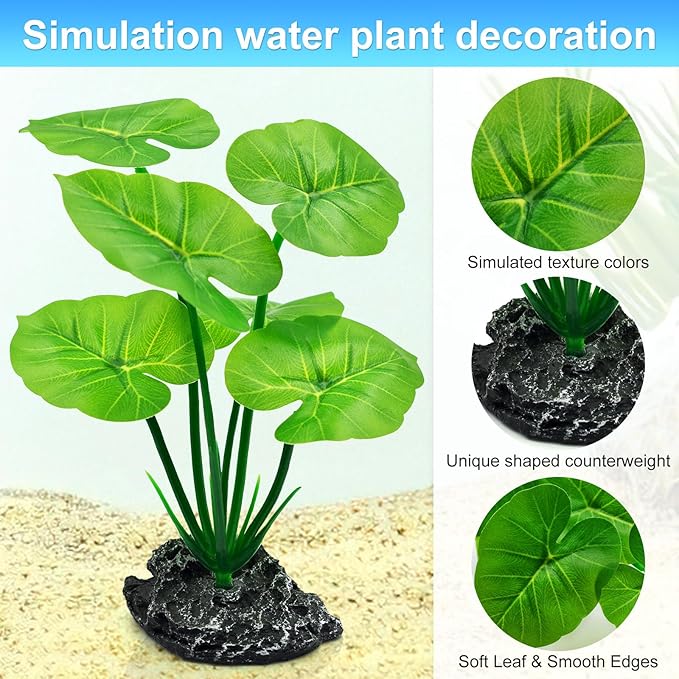 Artificial Fish Tank Decorations Plants, Aquarium Decor Plant Plastic Realistic Silk Plants for Fish Tank Betta Leaf Pad Hammock for Small Tank, Goldfish, Reptiles