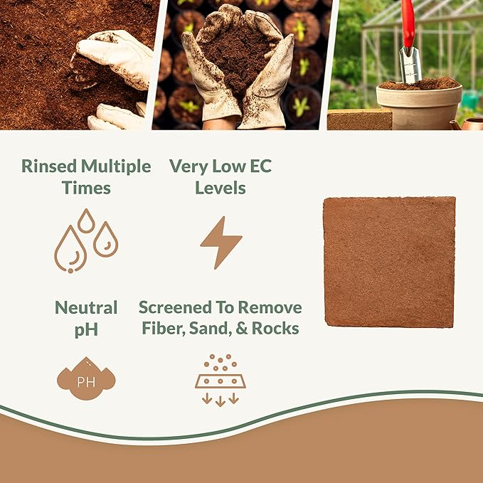 Buffered Coco Bliss (10lbs) - 100% Buffered Organic Coco Coir for Plants & Gardening - Cocopeat for Garden Soil, Seed Starter Soil, & Mulch - Organic Coconut Coir Brick - Coconut Fiber Potting Mix
