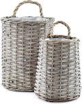 AuldHome Design Wall Hanging Baskets; Woven Wicker Rustic Farmhouse Gray Washed
