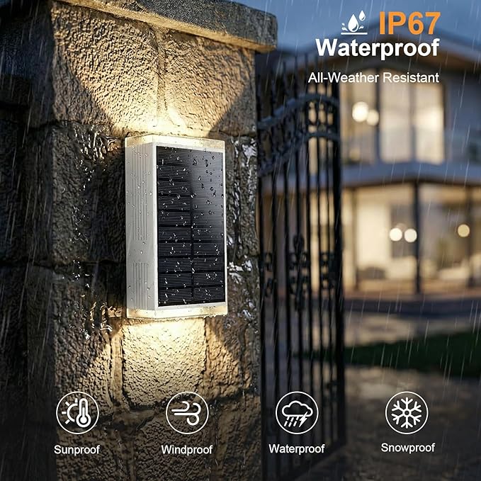 Solar Wall Light Outdoor,3000/4500/6000K/RGB 13 Modes Dusk to Dawn Lighting Solar Sconce Lights IP67 Waterproof Up and Down Solar Lights Outdoor for House /Porch/Fence/Patio/Garage-White Shell (1PCS)