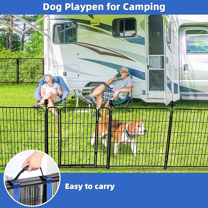 ADAVIN 32 in(H) Garden Fences and Borders,1 Gate+3 Panels Dog Fence Outdoor for Yard, Heavy Duty Iron Metal Animal Barrier Fence, Camping Fence, Flower Garden Fencing,Total 8.9 Ft(L), Black