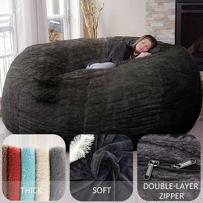 BCU 6FT Bean Bag Chair for Adults and Kids Without Filler Giant Stuffed Animal Storage Cover Soft Faux Fur Floor Chair Cover for Bedroom Living Room, White