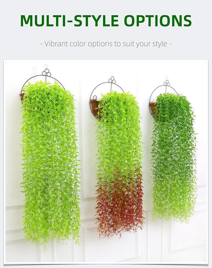 5 Pack Artificial Hanging Willow Vine (3.3ft) - Fake Greenery Plants for Indoor/Outdoor Decor, Wedding & Photography - Pure Green Design (No Basket Included)
