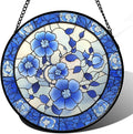 Stained Glass Window Hanging, Blue and White Plum Blossom Sun Catcher for Door Home Decor Flowers Suncatcher Christmas Mother's Day Birthday Gifts for Women Men Mom and Nana 11.8 in