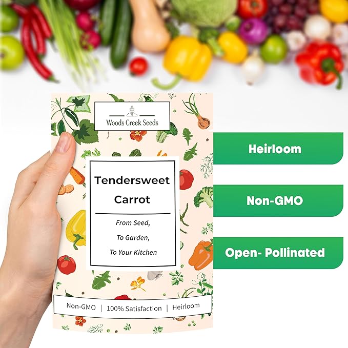 Woods Creek Seeds: Tendersweet Carrot Seeds for Planting - Over 2,900 Heirloom Carrot Seed Pack - Non-GMO Carrots Seeds for Planting Outdoors or Indoors - Beginner Friendly Vegetable Gardening