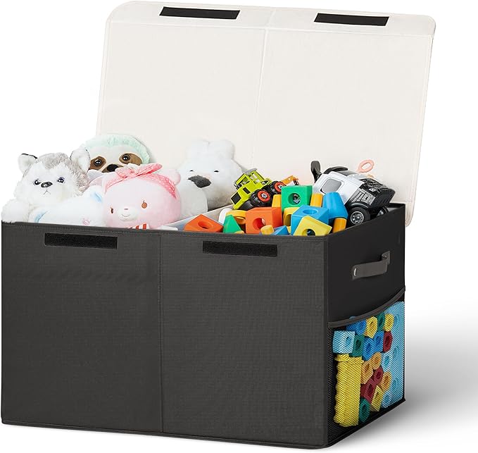 80L Large Toy Storage Box with Lid, Large Toy Box Chest for Kids, Girls and Boys, Nursery Room and Living Room, 26"x13" x16" - Black