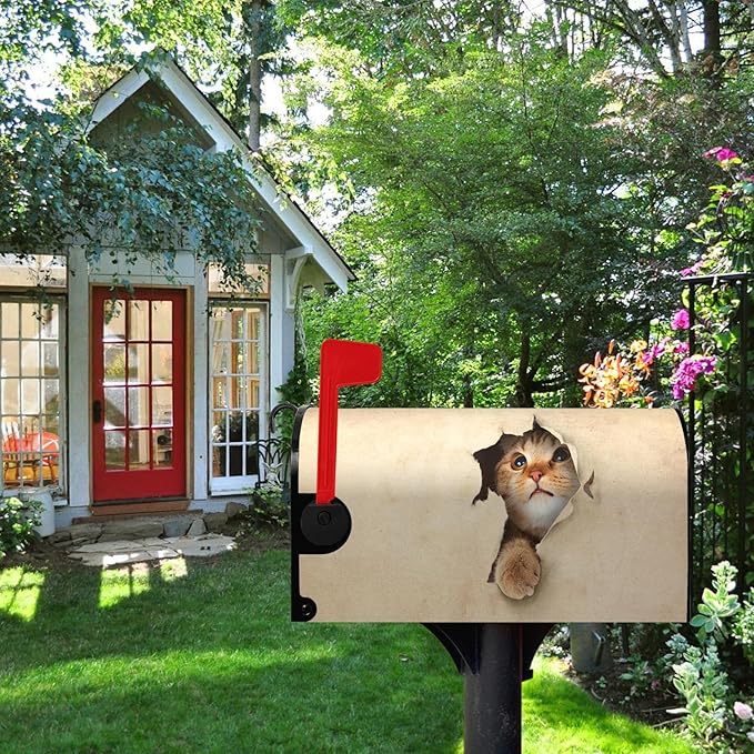 Magnetic Mailbox Cover Cute Kitty Cat Decorative MailWraps Mailbox Post Box Cover Standard Size for Garden Yard 21 * 18 Inch