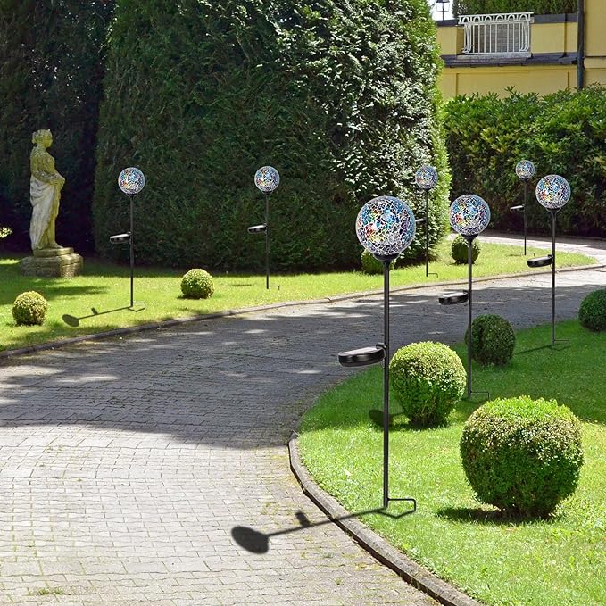 Solar Garden Lights Outdoor Decorative - Solar Gazing Ball Mosaic Garden Stakes Decorative Waterproof Outdoor Lights for Pathway Yard Lawn Decoration Multi