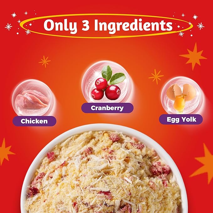 Just Try 8 OZ Cranberry Freeze Dried Cat & Dog Food Toppers Urinary Tract Cat Treats Mixers Low Calorie Chicken Egg Yolk High Protein for Kidney Bladder UT Support