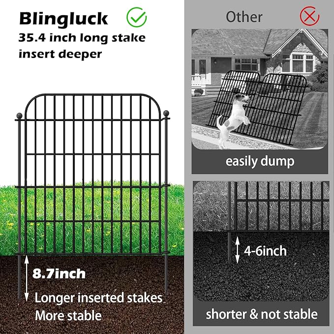 Decorative Garden Fence, 5 Panels 32 in(H) X 11.8 ft(L) Rustproof Metal Wire No Dig Dog Fence Outdoor for Yard, Temporary Tall Garden Fence Animal Barrier Decor for Yard & Patio