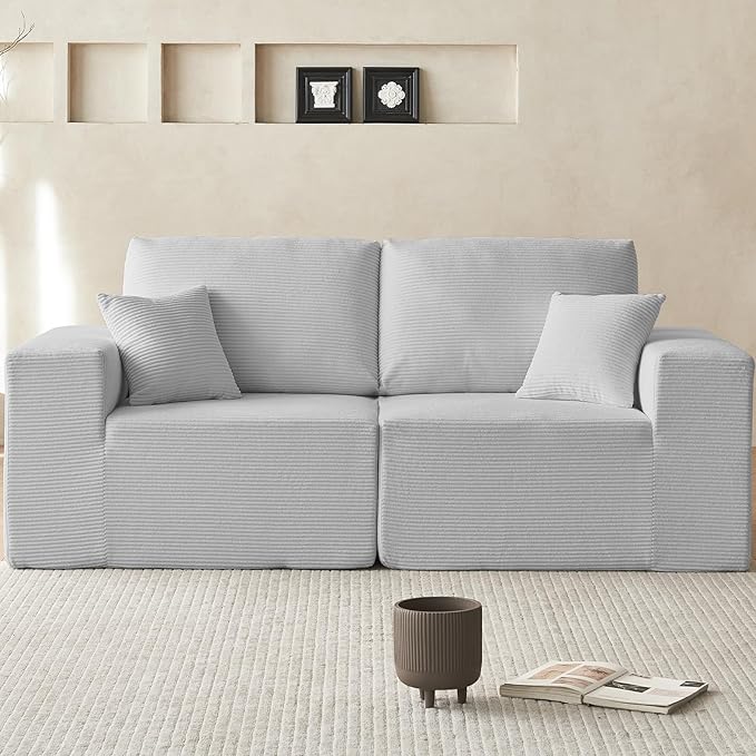 INGEROOM 79" Cloud Couch, Loveseat Sofa with Deep Seat, Modern Plush Corduroy Small Couch for Living Room Bedroom（Gray）