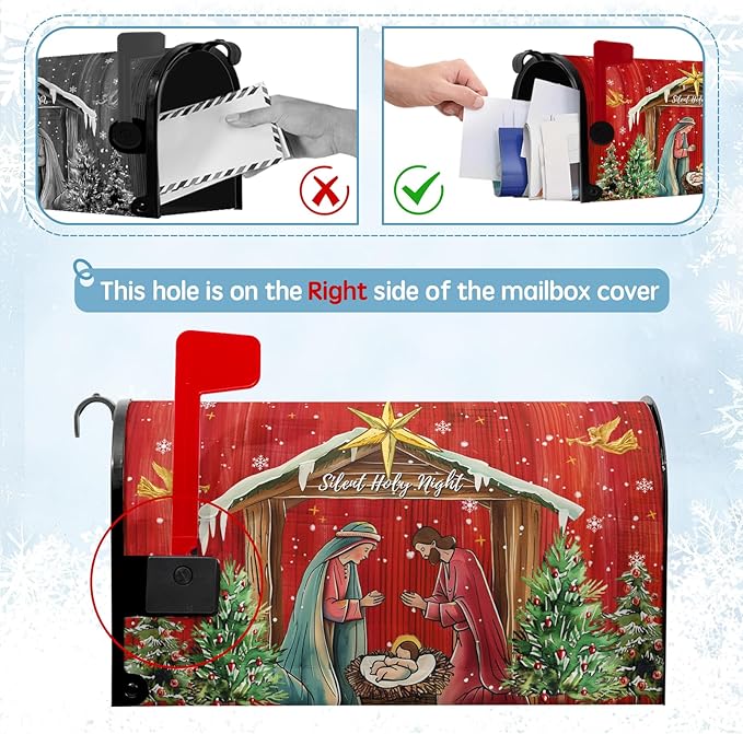 Christmas Mailbox Cover Holy Night Nativity Magnetic Mailbox Covers Religious Xmas Jesus Nativity Scene Decorative Post Letter Box Wrap for Winter Holiday Outdoor Yard Decor 21 X 18 Inch