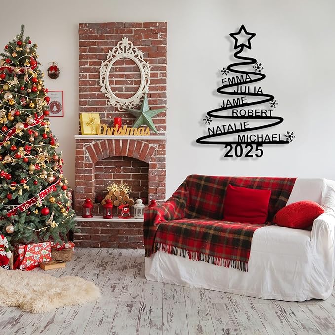 Personalized Christmas Tree Metal Sign, Custom Signs Outdoor Metal Wall Decor, Merry Christmas Tree Signs Wall Decoration for Home Living Room, Bedroom, Office, Garden, Porch