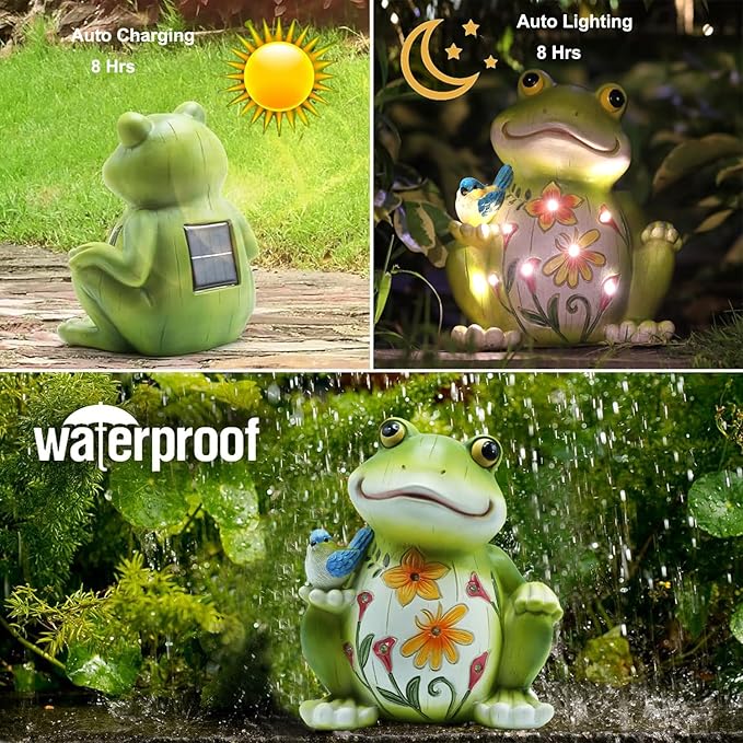 Solar Outdoor Frog Statue Lighting, Waterproof Frog Statue Light,Outdoor Lighting, Decorations for Patio,Yard,Lawn, Porch, Ornament