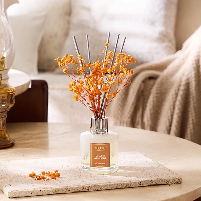 Airkeep Reed Diffuser Set,6.76 fl oz (200 ml) - Coconut & Pineapple Oil Diffusers with 8 Reed Sticks, Home Fragrance Reed Diffuser for Bathroom Shelf Decor