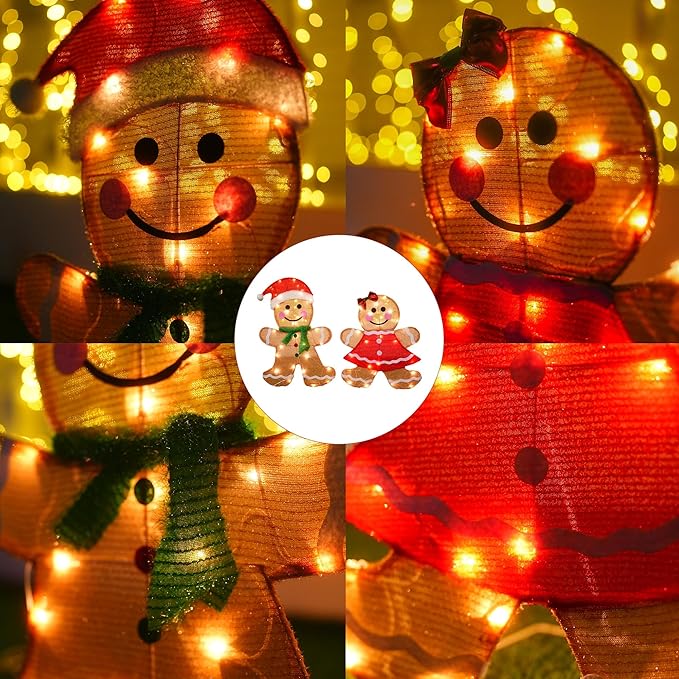 Dazzle Bright Christmas Outdoor Decorations Yard, 2-Piece Lighted 2D Gingerbread Man with 50 L, 23 Inch Pre-Lit Light Up Gingerbread Man, Xmas Festive Holiday Front Garden Patio Yard Lawn Display
