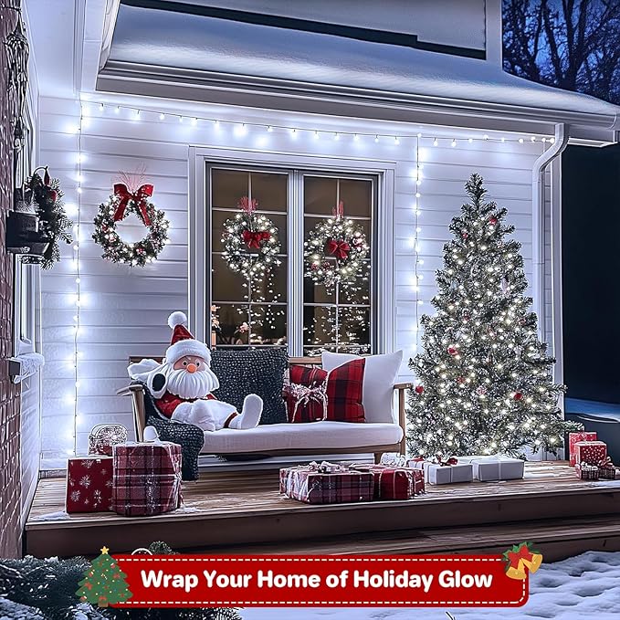 264FT 800 LED Christmas Lights with Timer, Twinkle Fairy Lights String with 8 Flashing Modes String Lights for Indoor Bedroom Outdoor Christmas Trees Garland Wreath Holiday Decorations, Cool White