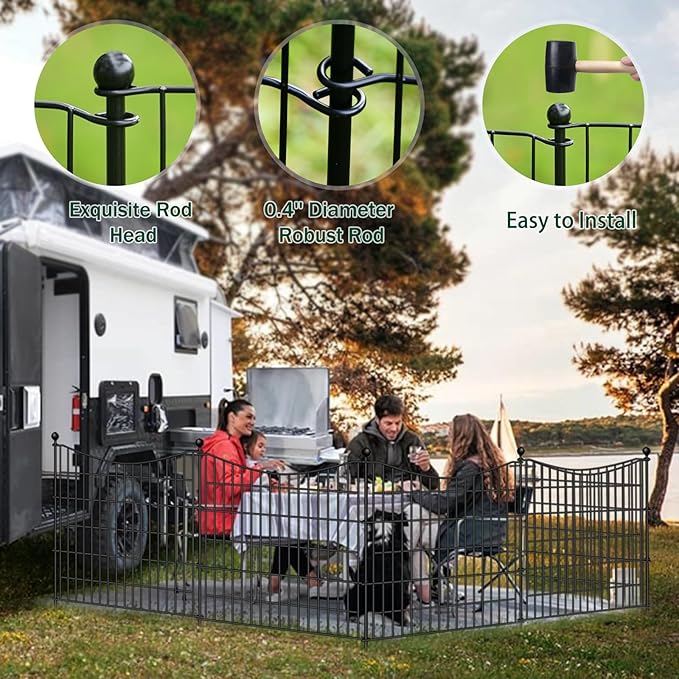 8 Panels Decorative Garden Fence with Gate, 48 in(H) X 21 ft(L) No Dig Dog Fence Animal Barrier Outdoor for Yard, Rustproof Metal Garden Edging and Borders, Temporary Fencing Stakes