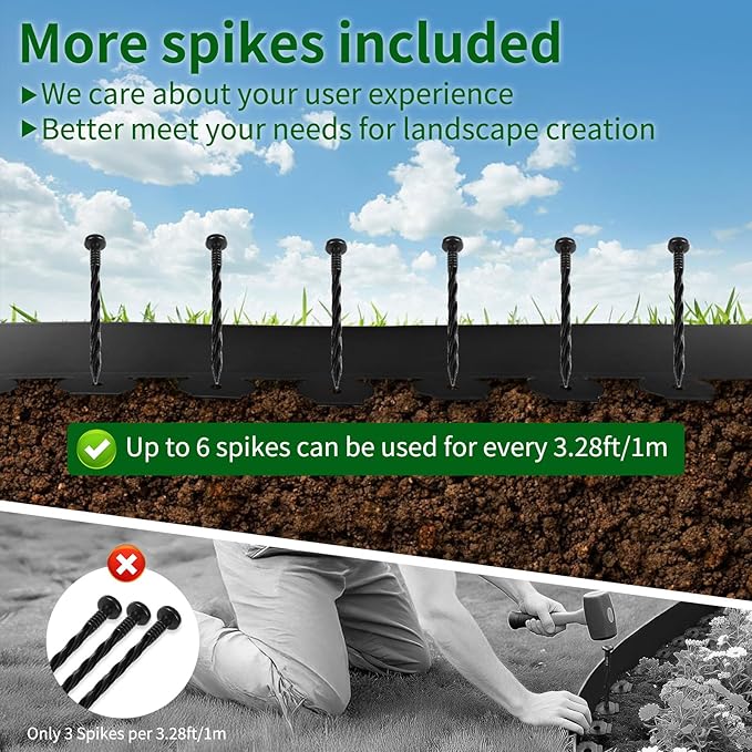 4 in x 100 Ft Garden Landscape Edging, No Dig Garden Edging Border Kit with 184 Pcs Spikes for Flower Bed Lawn Yard Grass Brown