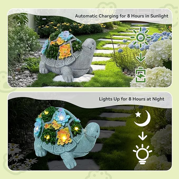 Solar Turtle Garden Statues with LED Lights, Outdoor Decor for Patio Yard Balcony - Unique Housewarming Birthday Gifts for Women Mom Grandma